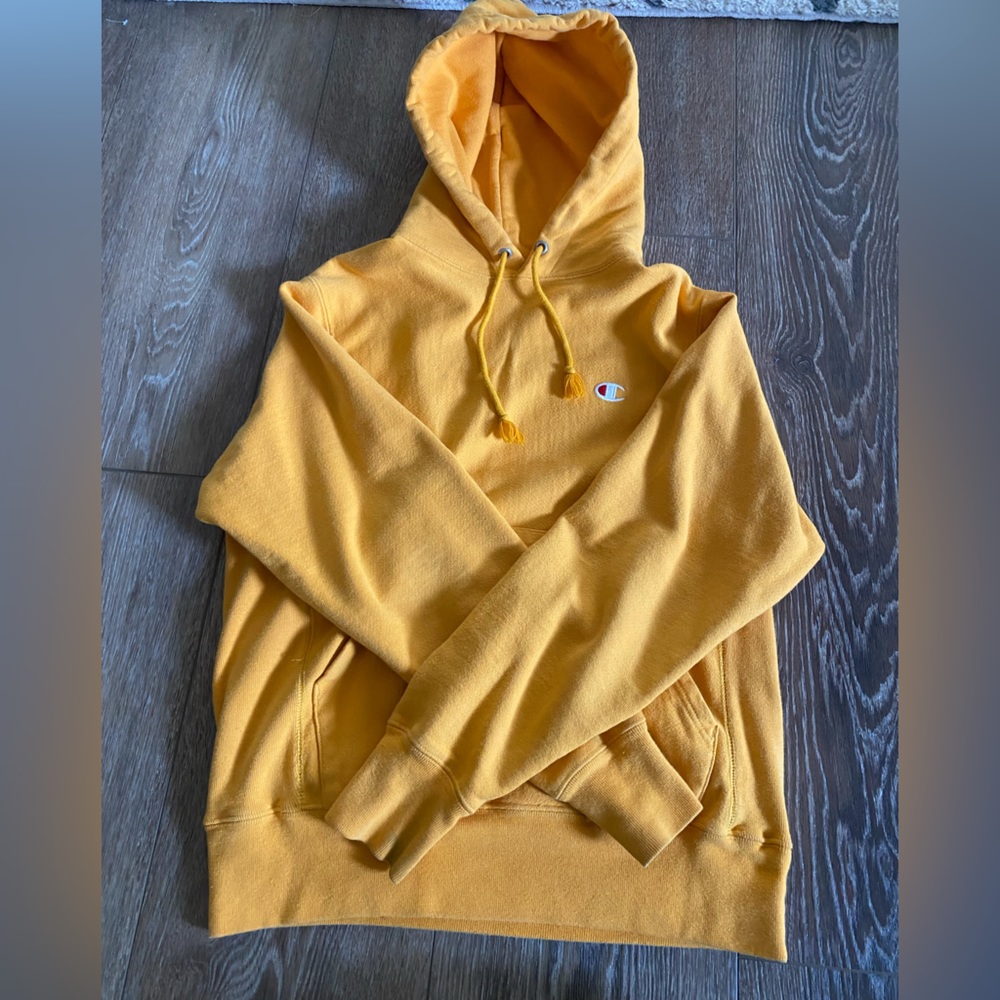 Yellow reverse weave champion hoodie